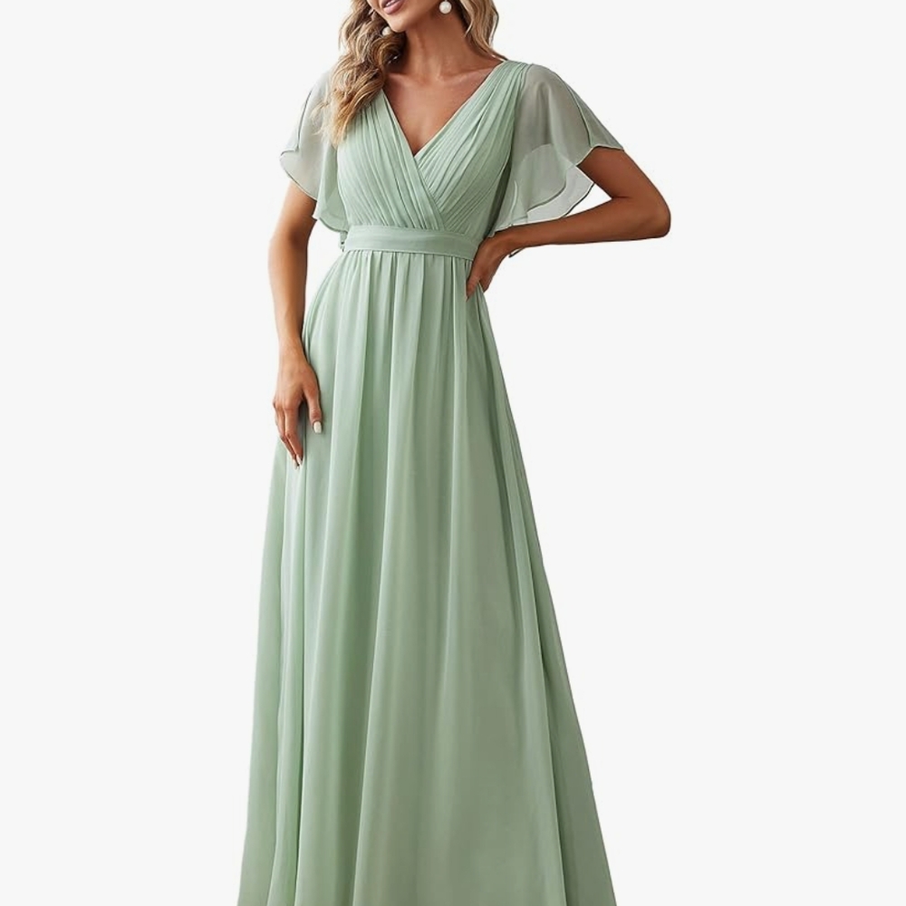 Elegant Mint Green Evening Gown Bridesmaid Full Length Formal Dress